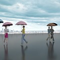 Umbrella People Rainy Days Umbrella Crowd Street Lights Many People 3d model