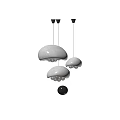 Three Modern Gray Mushroom Shaped Dome Pendant Lights With Inner Bulbs Hanging