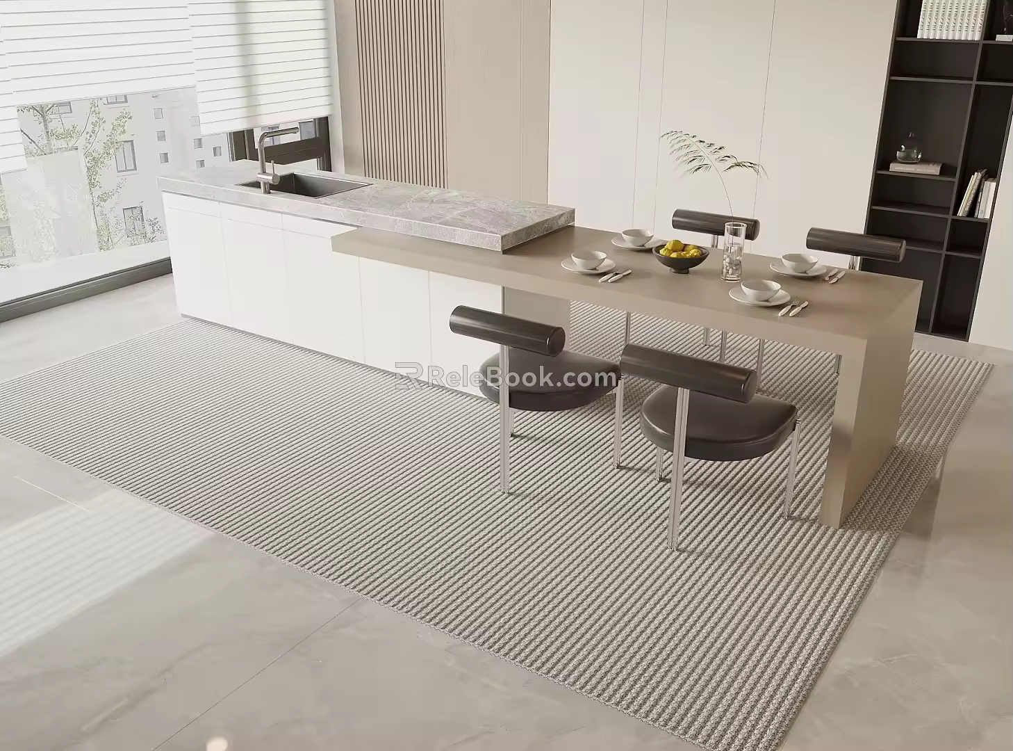 Modern Nakajima Dining Table and Chair Combination 3d model