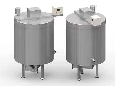 Industrial Equipment Stainless Steel Processing Tanks With Control Panels And Sturdy Legs 3d model