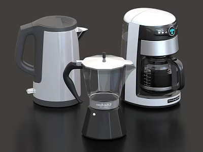 Essential Daily Use Electrical Appliances Including Electric Kettle Coffee Maker And Moka Pot 3d model