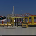 Vibrant Amusement Equipment Featuring Yellow Structure Cartoon Sphere Orange Railings Staircase And Track