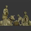Traditional Carved Sculptures Featuring Robed Figures Ox Donkey And Gift Box
