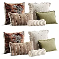 Velvet Throw Pillows With Fringe Leopard Print Striped Dotted Patterns Brown Green White