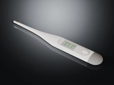 White Digital Thermometer With Digital Display Showing 372 Degrees On Black Surface 3d model