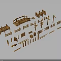 Wooden Architectural Components Featuring Railings Bridge Posts Fences And Planks 3d model