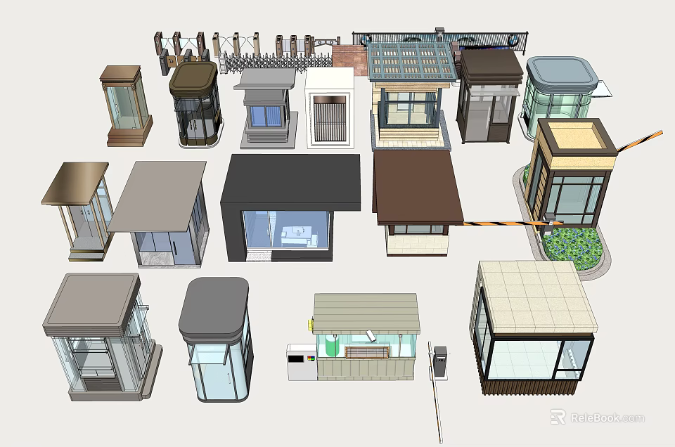 Diverse Security Booth Designs With Various Roof Styles And Window Structures 3d model