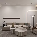 Modern Living And Dining Area With Light Colored Sofa Round Coffee Table And TV Cabinet