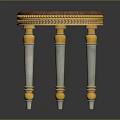 Elegant Stool with Round Leather Seat Golden Ornate Trim and Silver Decorative Legs