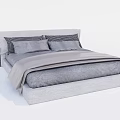 Modern Double Bed With Gray Upholstered Headboard Checkered Pillows And Gray Bedding 3d model