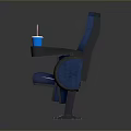 Three Blue And Gray Cinema Seats With Drink In Cup Holder