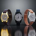 Stylish Watches With Gold Black Silver Dials And Brown Black Leather Straps