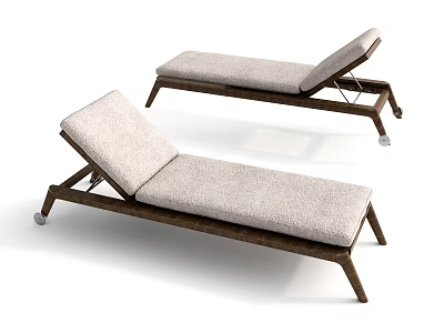 Modern Outdoor Lounge Chair With Wooden Frame And Light Gray Cushion 3d model