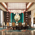 New Chinese Style Room Hotel Dining Box Dining Room Tea Table and Chair Box Art Chandelier Round Table and Chair 3d model