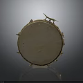 Vintage Circular Musical Drum With Light Colored Head And Metal Decorations