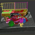 Blue And Pink Racing Car With Pit Figure Near Track Side Tire Wall