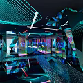 Futuristic Interior Space With Neon Lights Geometric Structures And Reflective Surfaces 3d model