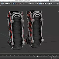 Black and Red Striped Ski Boots with Structured Strap System and Durable Design 3d model