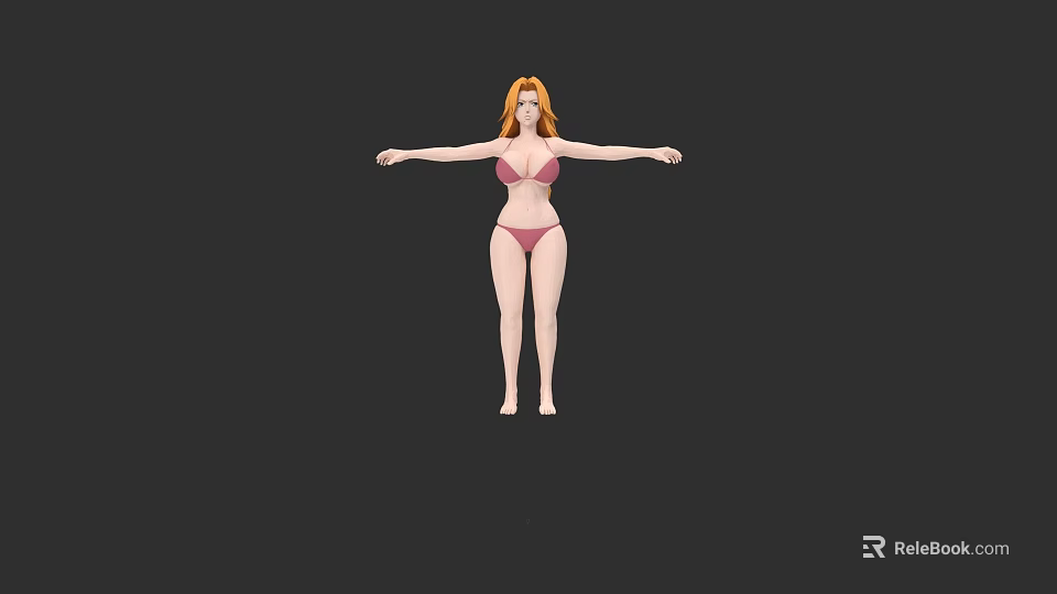 3D Rendered Model in Pink Bikini with Arms Outstretched Against Black Background 3d model 