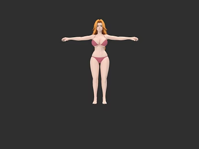 3D Rendered Model in Pink Bikini with Arms Outstretched Against Black Background 3d model