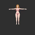 3D Rendered Model in Pink Bikini with Arms Outstretched Against Black Background
