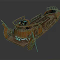 Vintage Wooden Boat With Curved Railing Red Seats And Rustic Metal Details