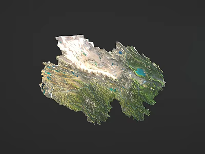 3D Topographic Wall Decor With Green Mountain Terrain White Plateau And Blue Lake Features 3d model