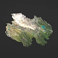 3D Topographic Wall Decor With Green Mountain Terrain White Plateau And Blue Lake Features