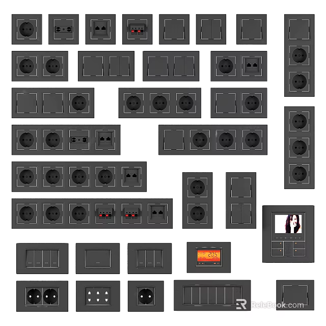 Modern Switch Panels With Various Designs And Electrical Outlets For Home Use 3d model 