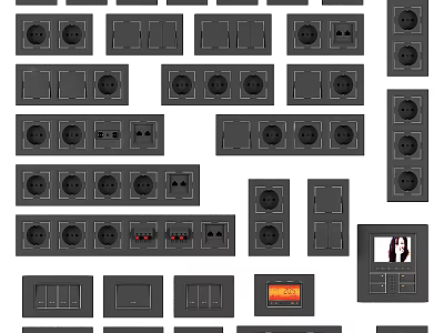 Modern Switch Panels With Various Designs And Electrical Outlets For Home Use 3d model