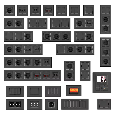 Modern Switch Panels With Various Designs And Electrical Outlets For Home Use 3d model