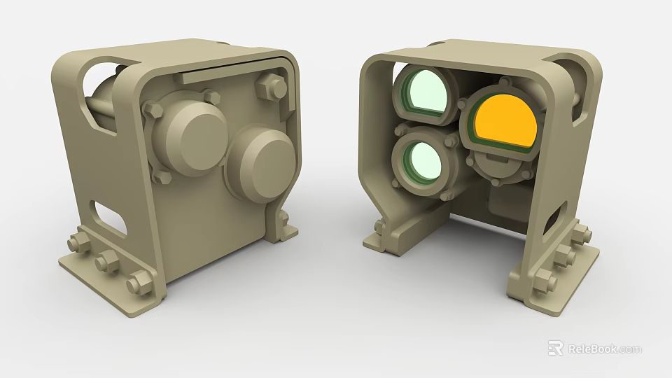 Dual Industrial Equipment Units With Beige Metal Structure And Viewing Lenses 3d model 