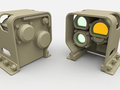 Dual Industrial Equipment Units With Beige Metal Structure And Viewing Lenses 3d model