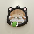 Cute Bear Shaped Mirror With Black Frame Pink Ears Green Decoration Reflecting Bedroom Bed Nightstand