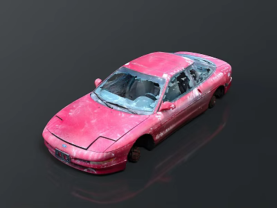 Pink Sedan Car With Textured Surface And 3D Model On Dark Background 3d model