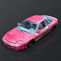 Pink Sedan Car With Textured Surface And 3D Model On Dark Background