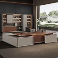 Modern Office Desk With Wooden Top White Frame Shelves Table Lamp Laptop And Window View