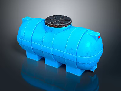 Blue Cylindrical Water Tank With Black Lid And Support Legs Structure 3d model