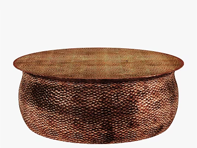 Stylish Round Copper Coffee Table With Intricate Hammered Texture Design 3d model
