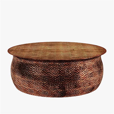 Stylish Round Copper Coffee Table With Intricate Hammered Texture Design 3d model