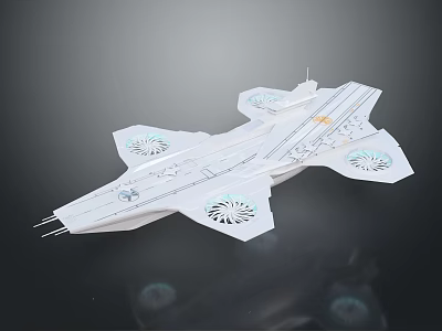 White Fighter Jet Model With Circular Engines And Line Design On Dark Background 3d model