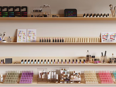 Colorful Nail And Beauty Cosmetics On Shelves 3d model