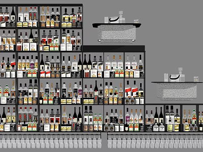 Large Wine Cabinet With Multiple Shelves And Various Wine Bottles Arranged Neatly 3d model