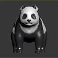 Realistic Panda 3D Model With Black And White Fur Standing On Gray Background