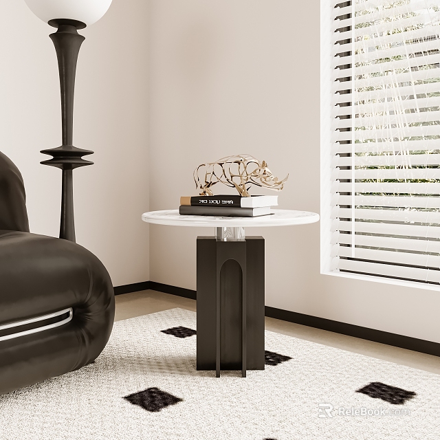 Modern Living Room Side Table With White Top Black Base And Decorative Books 3d model 