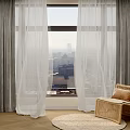 White Sheer Curtains For Window With City View Wooden Floor And Woven Rug