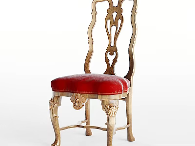 Classic Single Chair With Golden Carved Backrest And Red Upholstered Seat 3d model