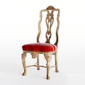 Classic Single Chair With Golden Carved Backrest And Red Upholstered Seat