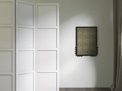 White Paneled Screen in Modern Interior With Black Frame Decorative Painting Light Colored Wall 3d model