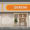 Modern DERENI Storefront With Orange Curved Sign Glass Door Window And Green Plant